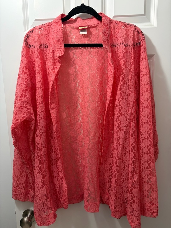 Tudor Sweaters - Tudor coral lace open-front cardigan